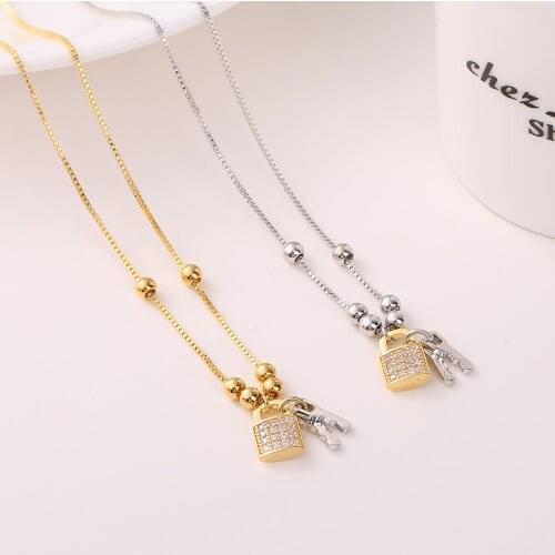 Womens New Fashion Locks and Keys Design Necklace Gold Platinum Color Pendant Necklace Party Anniversary Birthday Gift