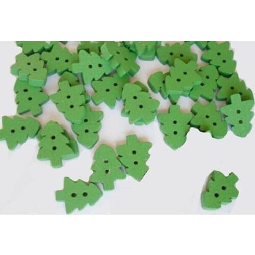 100pcs Wooden Button 2 Holes Sewing Buttons Scrapbook Craft Making, Small Christmas Tree Wood Buttons