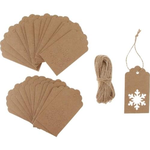 100pcs Pack Christmas Snowflake Gift Tags Kraft Paper Tags Craft Tree Hanging Tags with Jute Twine for DIY Craft