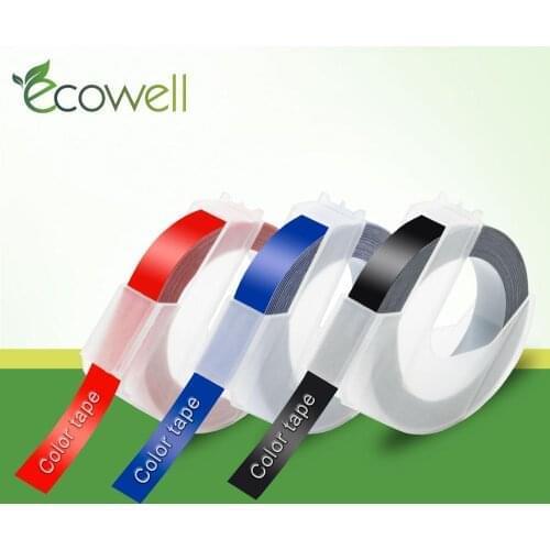 Ecowell 3pcs 9mm Compatible Mixed Color for Dymo 3D Plastic Labels for Embossing Label Makers for DYMO 1610 12965 1880 1540