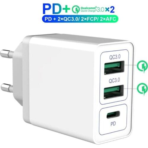 36W QC3.0/FCP/AFC PD3.0 Fast Wall Charger USB C Power Adapter for iPhone/iPad/Samsung/Huawei