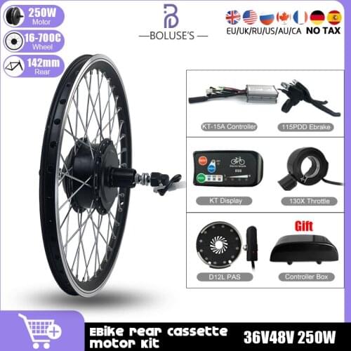 Ebike Conversion Kit 36V48V250W Rear Cassette Brushless hub motor Wheel 16-29inch700C With KT Display Ebike Conversion Kit