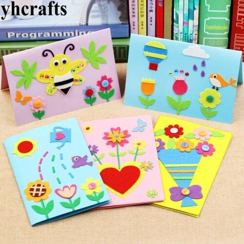 5PCS/LOT,5 design Felt 3D greeting cards craft kits with envolope Mothers day Teachers day card Early developing toys Kids DIY