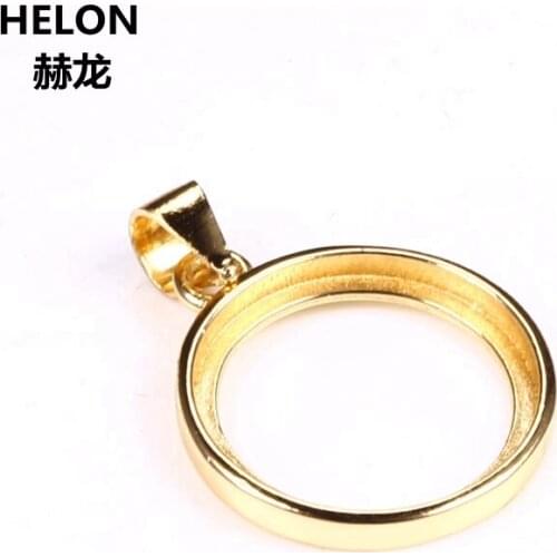 5PCS/LOT 925 Sterling Silver Yellow Gold Color 15X15MM Round Cabochon Semi Mount Pendant Bridal Jewelry Setting for Amber Agate