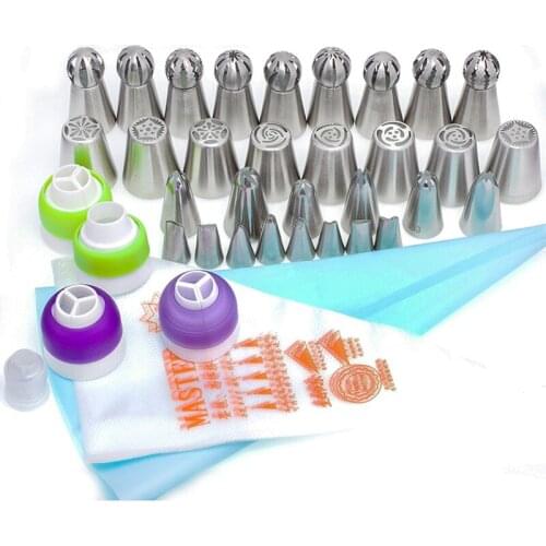 50Pcs Cake Nozzles Set Russian Tulip Nozzle Bakeware Icing Piping Tips Baking Pastry Cake Decorating Tools Silicone Pastry Bag