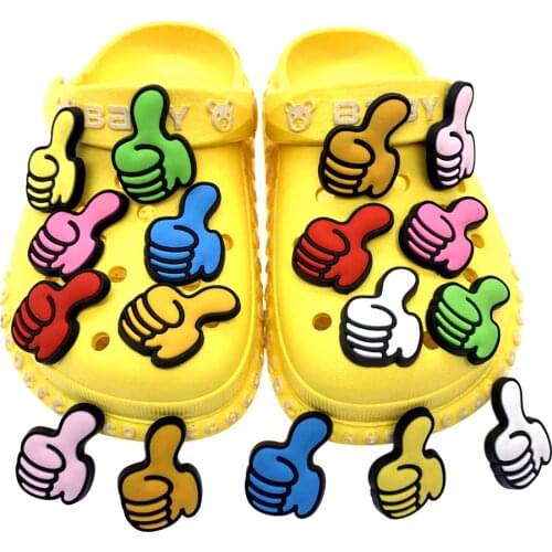 50PCS Wholesale Mix Colorful Silicone Croc JIbz Decoration Thumbs-up Shoes Charms Hand Wristband Accessories Kids X-Mas Gifts