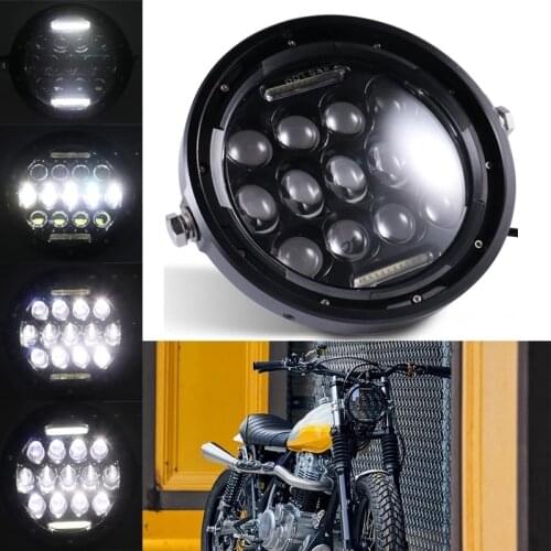 7 Inch Motorcycle LED Headlight Universal Motor 7" Round Head Lamp Retro Black Headlamp for Cafe Racer Bobber Honda GS125 CG125