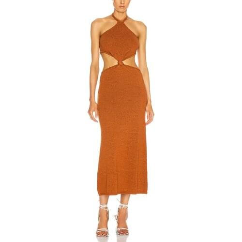 Bevenccel Women Bandage Dress Sexy Summer Halter Hollow Out Elegant Sleeveless Celebrity Evening Runway Club Party Maxi Dress