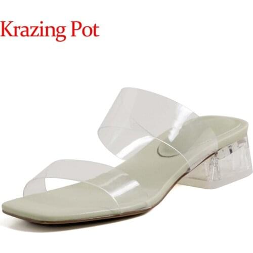 Krazing pot square toe sling back open toe crystal clear heel jelly shoes slip on solid fashion transparent women sandals L71