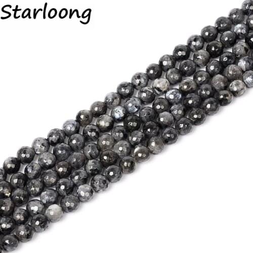 High quality natural faceted black Labradorite round loose stone Beads 15" Strand 4 6 8 10 12mm DIY Jewelry Making bracelet