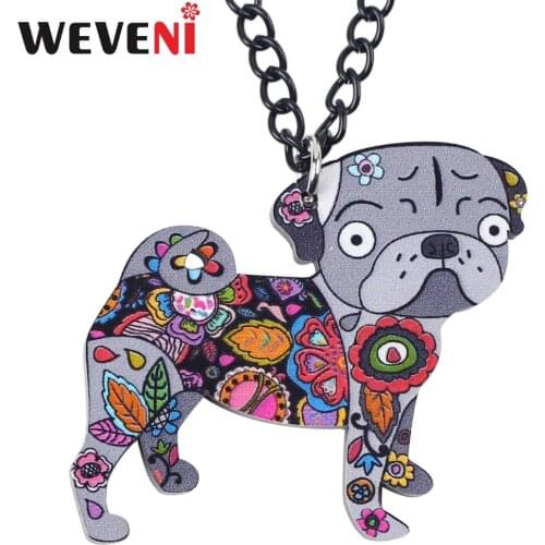 WEVENI Original Acrylic Printing Pug Dog Necklace Pendant Collar Chain 2018 Hot Trendy Animal Jewelry Wholesale For Women