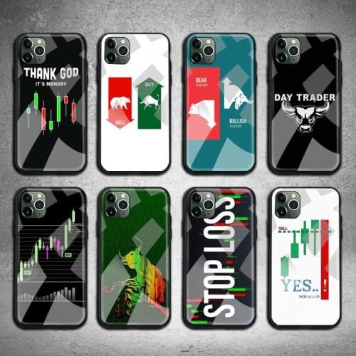 Trade Investment Stock market Phone Case Tempered Glass For iPhone 12 11 Pro Max Mini XR XS MAX 8 X 7 6S 6 Plus SE 2020 cover