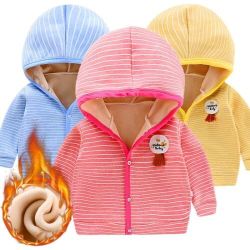 Baby coat fleece lined winter clothes striped hooded warm baby boy clothing infant jacket toddler cardigan spring autumn 0-5T