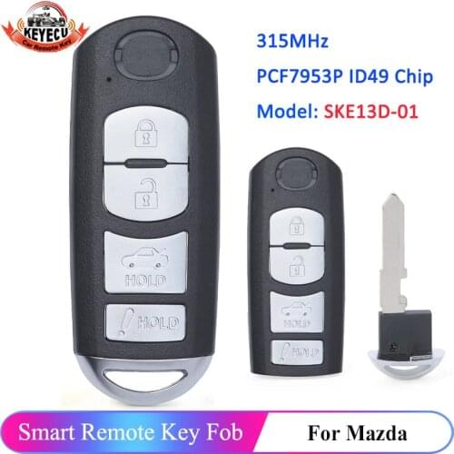 KEYECU Replacement Remote Key Fob 4 Button FSK 315MHz ID49 M-itsubishi System for Mazda 3 6 Miata 2013-2016 FCC ID: SKE13D01