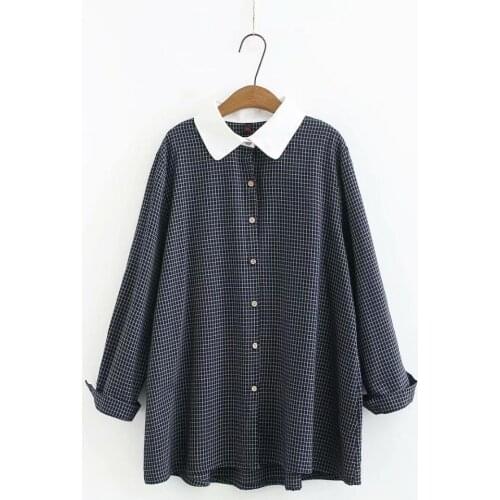 Plaid cotton women loose long Turn-down Collar plus size shirts 2020 new spring autumn casual ladies soft blouse female tops