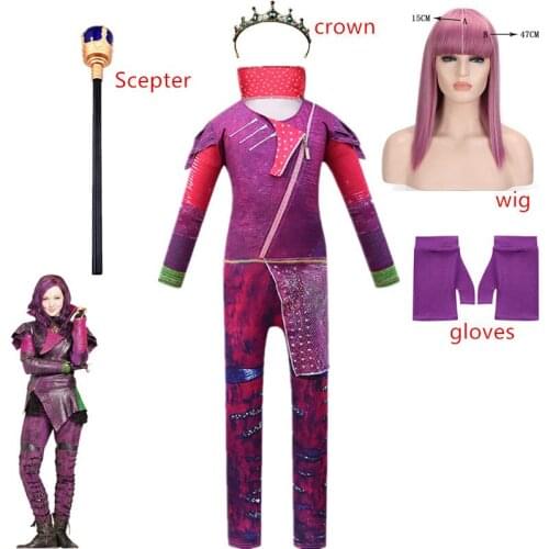 Girl Halloween Costumes for Kids Fancy Party children clothing evie descendants 3 Mal Cosplay Fantasia Costumes +wig 4-12 yearls
