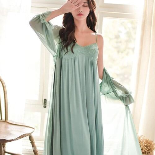 Smmoloa Summer Women Lace Robe Gown Set Sexy Two Piece Set Sleepwear