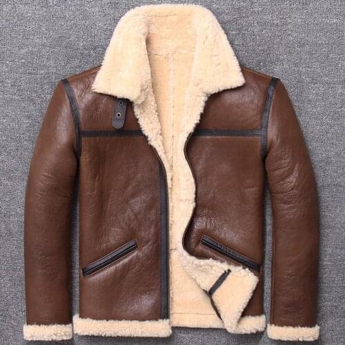 Mens Leather Jacket Winter Real Leather Jacket Men Sheepskin Coat Genuine Leather Shearling Jackets Wool Lining L1962 KJ3198