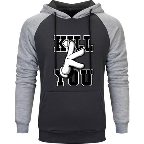 Kill You Print Raglan Hooded Mens K-pop Fashion Sweatshirt Hoodie Standard Leisure Pullovers Clothing Hip Hop Supoleron Hombre