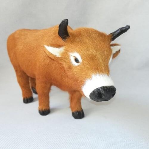 Real life toy brown cattle plastic&real furs cattle model about 25x14cm home decoration gift w0224