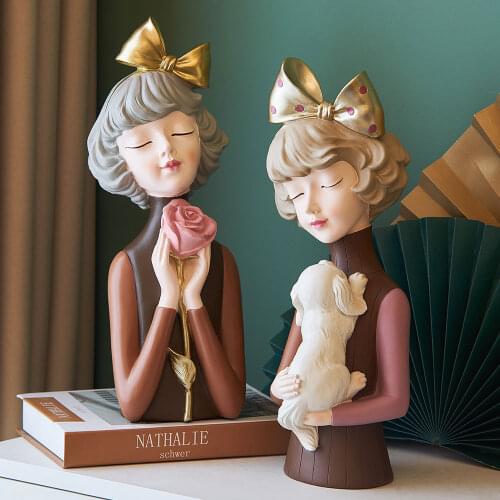 Nordic Home Decoration Girl Sculpture Modern Resin Decorative Ornament Living Room Bedroom Desktop Decoration Girl Birthday Gift