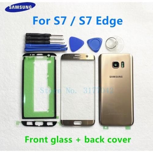 Front Glass Lens Touch Screen For Samsung Galaxy S7 Edge G935 G935F S7 G930 G930F Rear Battery Door Cover Back Housing + Tools