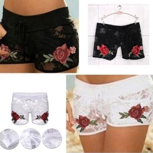 Sexy Woman Woman Elastic Flower Shorts Flower Rose For Summer Transparent Lace Hollow Polyester Material
