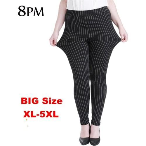 Striped Plus Size Legging For Women Elastic Waist Strip Ankle-Length Pencil Legging 3XL 4XL 5XL ouc3336