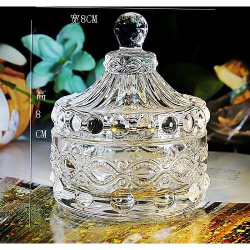 Relief Crystal Glass Candy Cup Creative Living Room Candy Jar Dried Fruit Plate Sugar Bowl Fruit Cup With Lid Jewelry Box