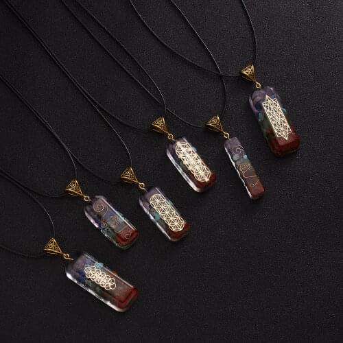 Retro Colorful 7 Chakra Natural Stone Chip Geometry Pendant Necklace For Men Women Meditation Reiki Healing Jewelry Gifts