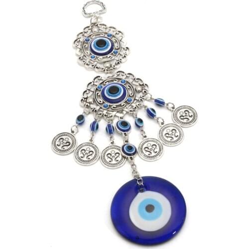 Retro Turkish Blue Evil Eyes Amulet Wall Protection Hanging Lucky Pendant Wind Chimes Hanging Garden Home Decorations 23x5cm