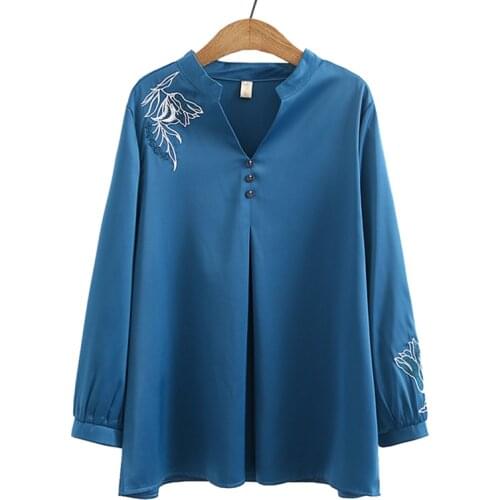 Spring/Summer Womens Blouse New Fashion Embroidered Long Sleeve Pullover Plus Size 5XL Middle-aged Female Shirt Casual Tops 659