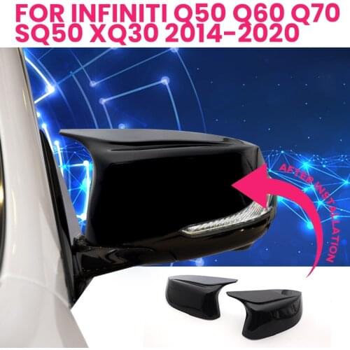 Styling 2pcs Replacement Horn Rearview Mirror cover caps for Infiniti Q50 Q60 Q70 SQ50 XQ30 2014-2020 Bright Black