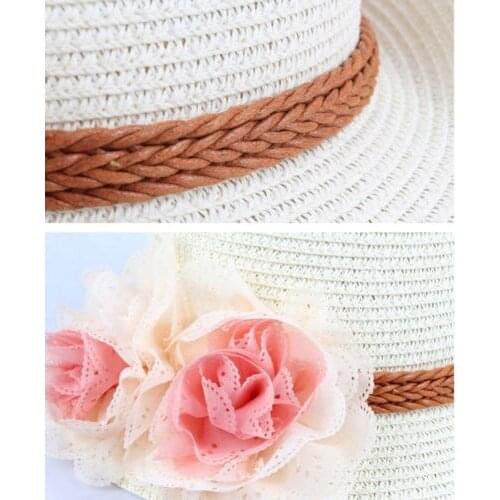 Baby hat Girl Wide Brim Straw Cap Sun Hat Floral Girl Flower Woven Straw Hat Beach Summer Floral Sunhat Adjustable Cap