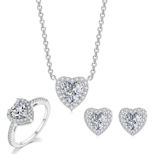 Wedding Bride Jewelry Set For Women Korean Heart Necklace Rose Gold Color Ear Rings Zircon Jewellery Wholesale S543