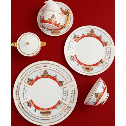 EECAMAIL Forbidden City Phnom Penh Bone China Western Steak Plate Household Breakfast Dessert Plate Creative Ceramic Tableware