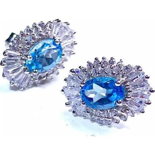 Vintage Silver Topaz Drop Earrings for Evening Party 5 mm * 7 Mm Natural Sky Blue Topaz Earrings 925 Silver Topaz