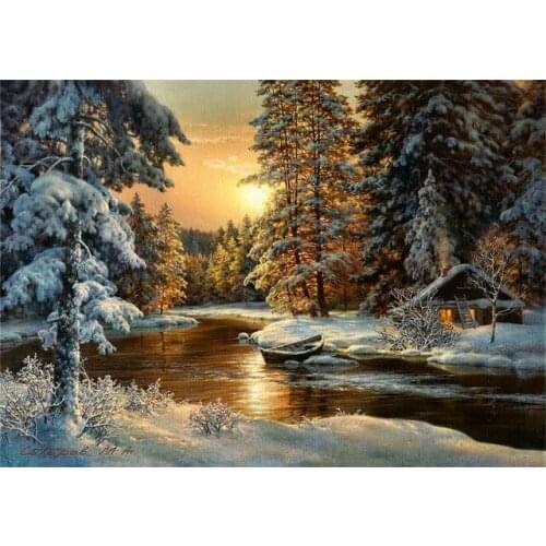 Cross Stitch Embroidery Snow Tree Scenery Cotton Thread Painting DIY Needlework Kits 14CT Winter Home Decoration
