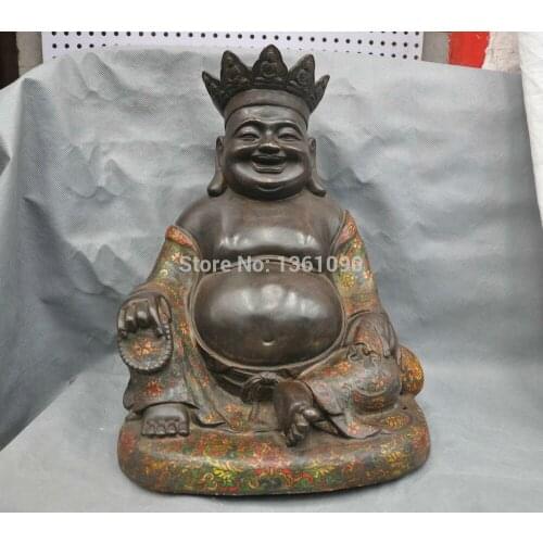 Xd 00925 14'' China cloisonne Tibet Tibetan Buddhism Happy Maitreya Buddha Bronze Statue