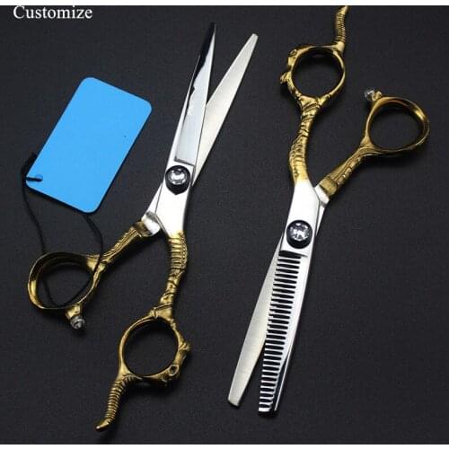 Customize logo japan 440c 6 '' Sheep head hair salon scissors cutting barber makas scissor Thinning shears hairdressing scissors