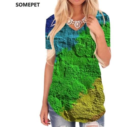 SOMEPET Colorful T-shirt women Creativity Funny T shirts Painting Shirt Print Rainbow V-neck Tshirt Womens Clothing Hip hop