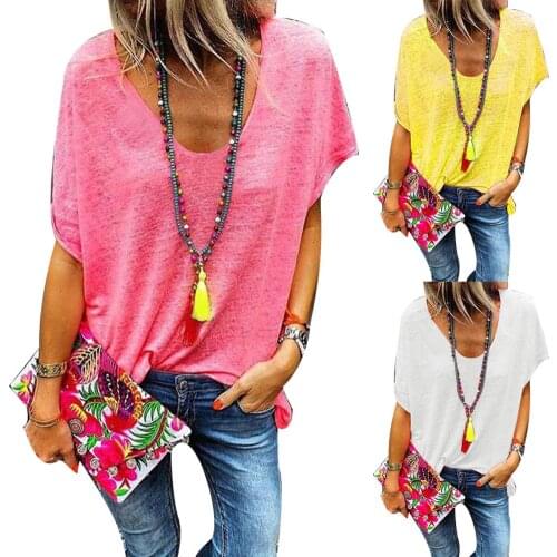2020 Plus Size Women Candy Color V Neck Short Sleeve T-Shirt Summer Tee Women Loose Top