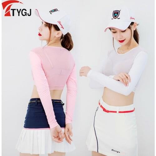 Women Thin Golf Shirts Sunscreen Inside Wear Cropped Tops Long Sleeve Anti-Uv Arm Sleeve Ice Silk Bottoming Golf Shirt