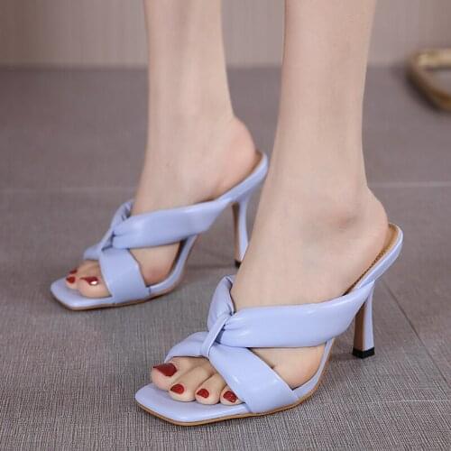 Womens Sandals Woman Pumps Sexy Bow Shoes Slippers Lady 10 CM High Heels Summer Girls 2021 Designer Fashion Plus Size 42