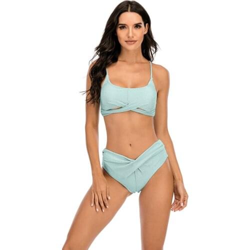 2020 New Sexy Shining Silk Swimwear Women 2 Piece in Bikini Set Green and Wine Red