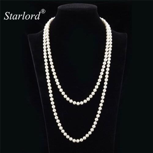 Starlord Brand Long Beads Necklace Women Elegant Jewelry 144CM Vintage Collar Wedding Multi-layer Synthetic Pearl Necklaces N392