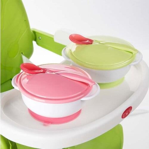 1 Set Infant Baby Feeding Bowl With Sucker and Temperature Sensing Spoon Suction Cup Bowl Slip-resistant Tableware Set