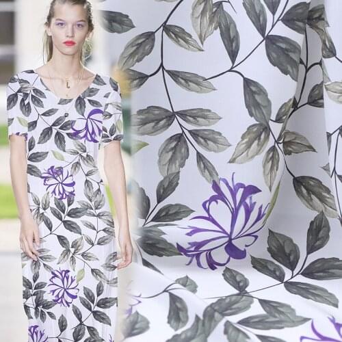 1 Meter * 1.14 Meter Liuyeyiyi 19 Spring Printing Silk Crepe De Chine Fabric Fresh Plant Pattern Breathable Dress