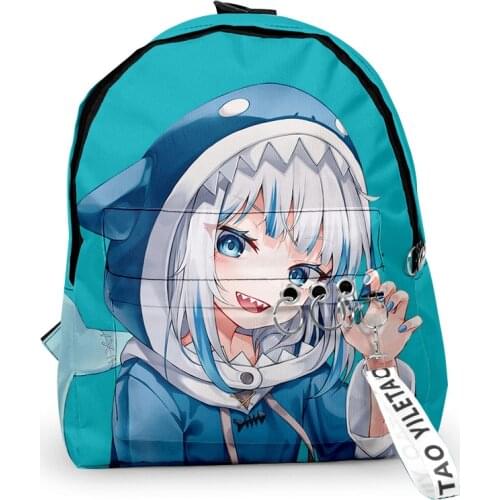 2021 Gawr Gura Cute Shark Hip hop Oxford Fabric One Shoulder Keychain Backpack Print Casual Student School Bag