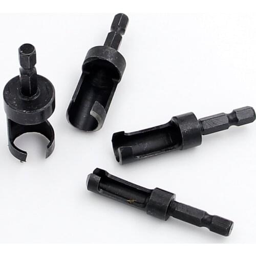 4pcs Quick Shank 1/4'' Shank Black Carpentry Wood Plug Cutter Straight Tapered Claw Type Drill Bit Set 6mm 10mm 13mm 16mm Drill